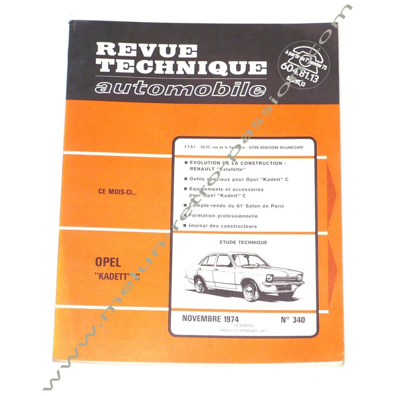 REVUE TECHNIQUE AUTOMOBILE OPEL KADETT C - RENAULT ESTAFETTE