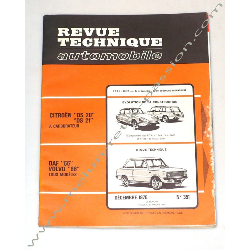 REVUE TECHNIQUE AUTOMOBILE DAF 66 - VOLVO 66 - CITROEN DS