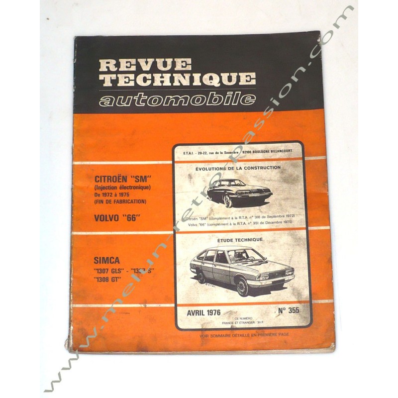 REVUE TECHNIQUE AUTOMOBILE SIMCA 1307 / 1308 - VOLVO 66 - CITROEN SM