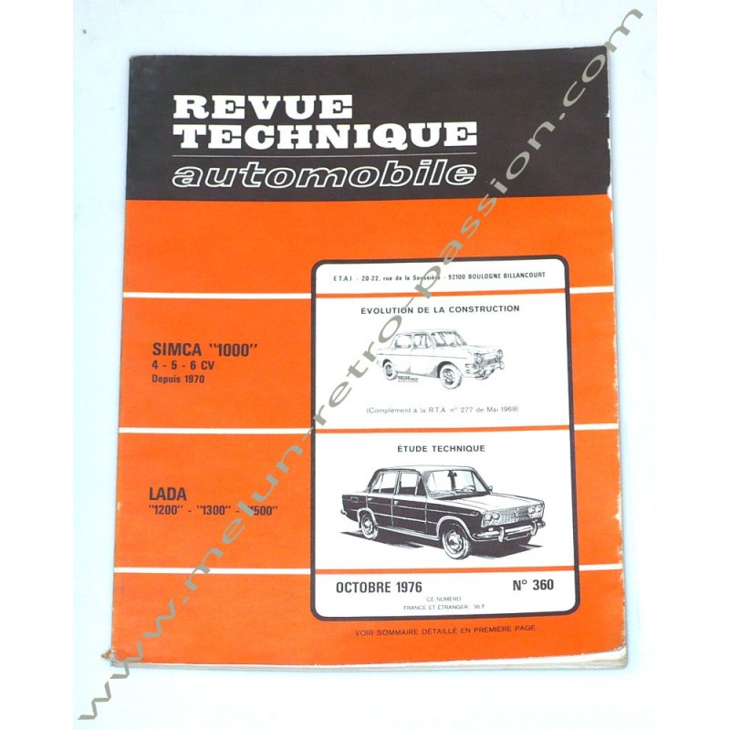 REVUE TECHNIQUE AUTOMOBILE LADA 1200 / 1300 / 1500 - SIMCA 1000 REVUE TECHNIQUE AUTOMOBILE LADA 1200 / 1300 / 1500 - SIMCA 1000