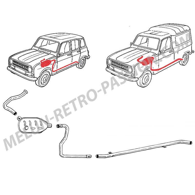 LIGNE D'ECHAPPEMENT RENAULT R4 782cm3 et 845cm3 de 1961 à 08/1983