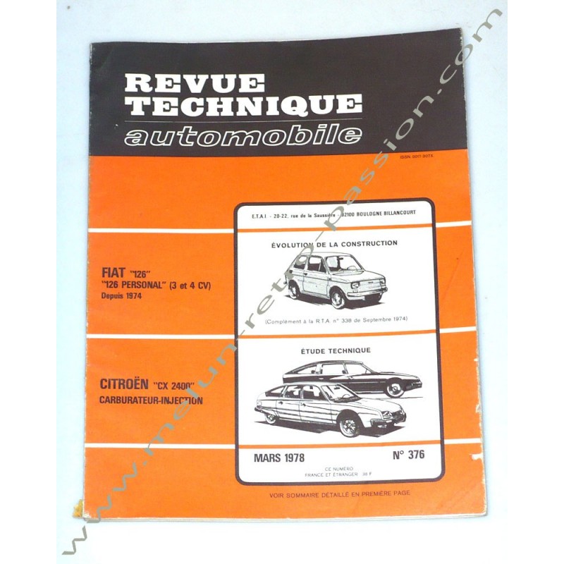 REVUE TECHNIQUE AUTOMOBILE CITROEN CX - FIAT 126