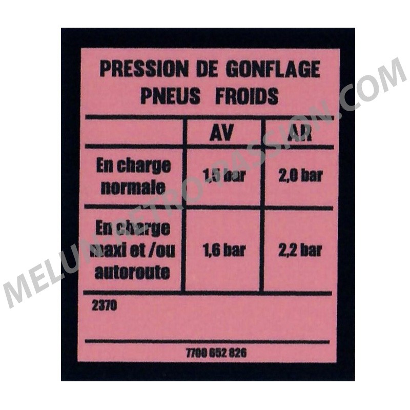 INFLATION PRESSURE STICKER RENAULT R4-F6 - Pink outline Black