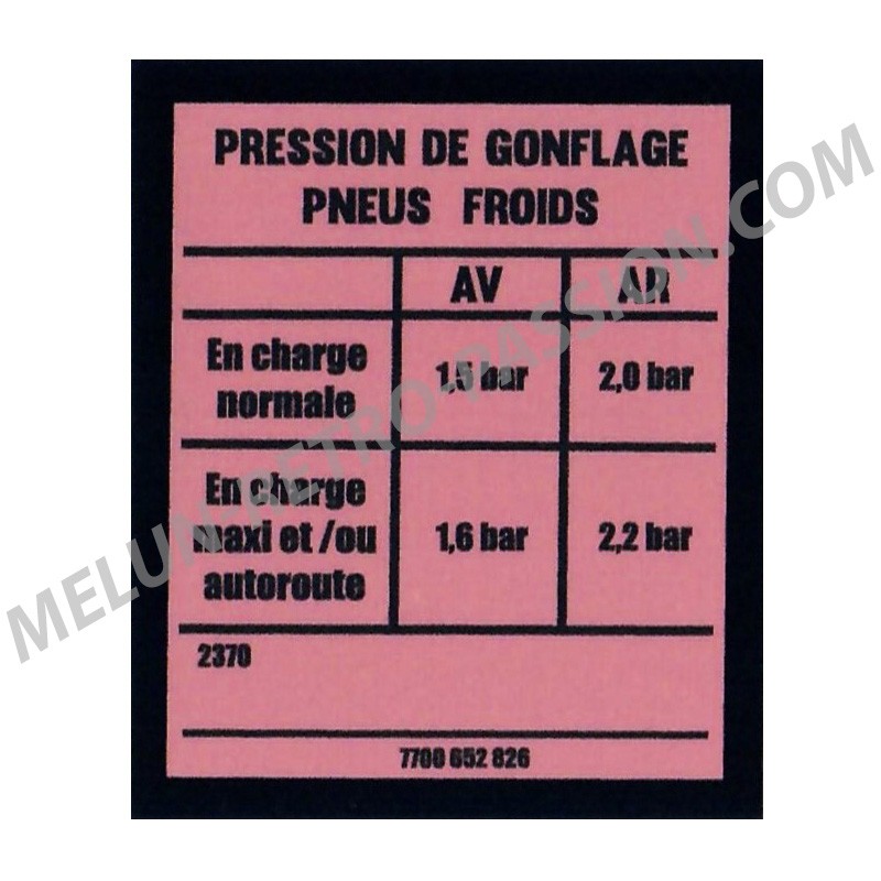 Pneu RENAULT CLIO III : Pression et dimensions des pneus