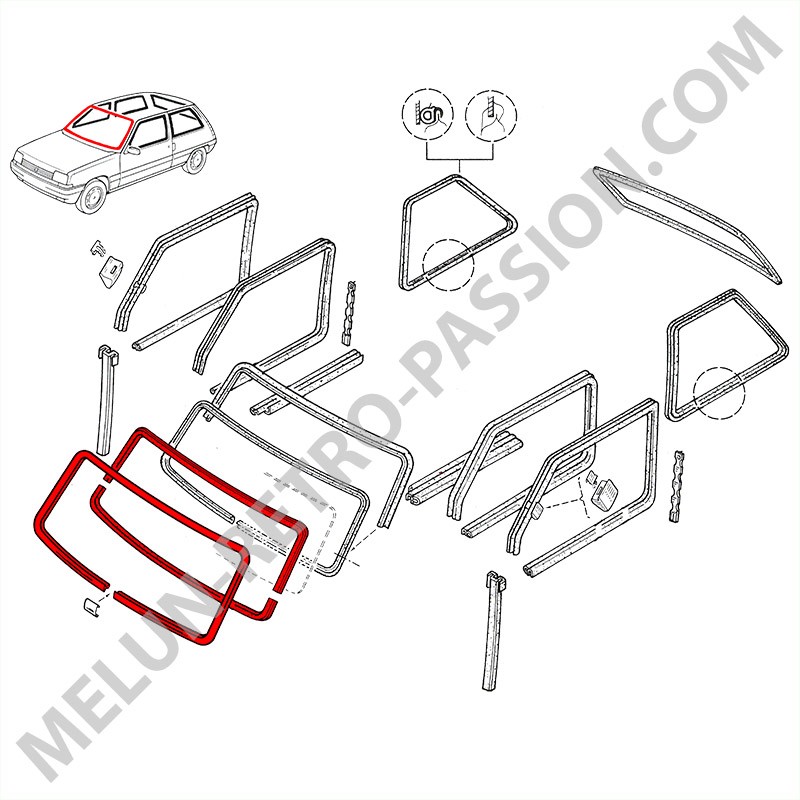 JUNTAS DE PARABRISAS EXTERIORES RENAULT SUPER 5 Phase 2