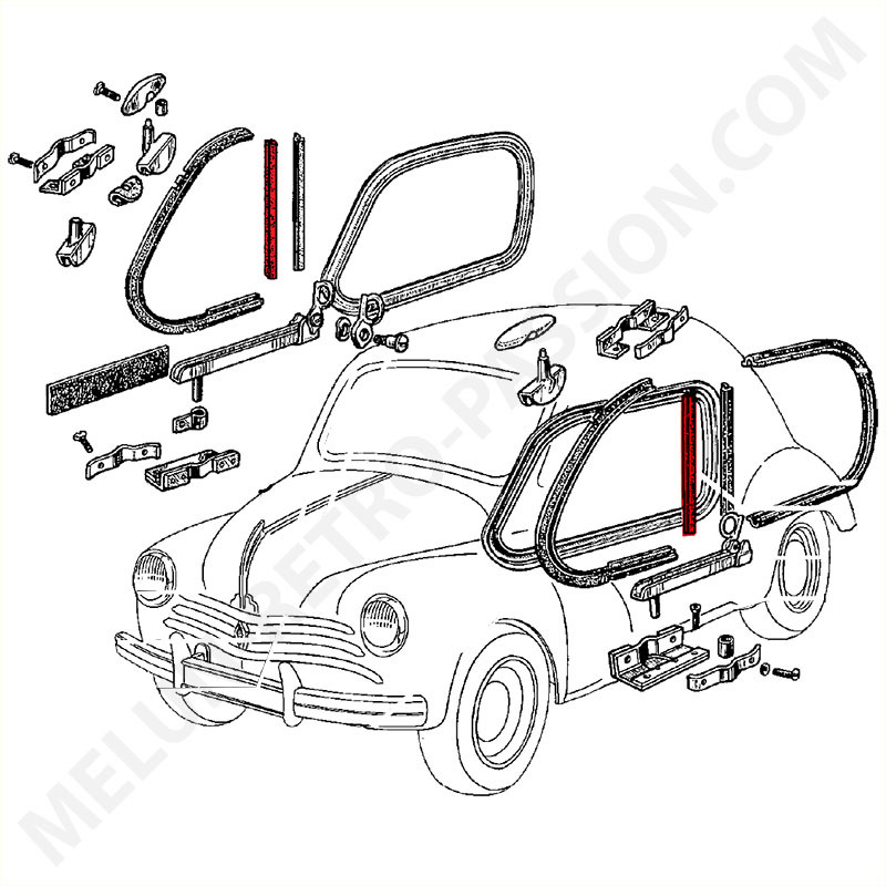 JOINTS DE MONTANTS DE DEFLECTEURS AVANT MOBILE LES 2 : RENAULT 4CVRéférences d'origines (OEM) : 6052266, 6052265