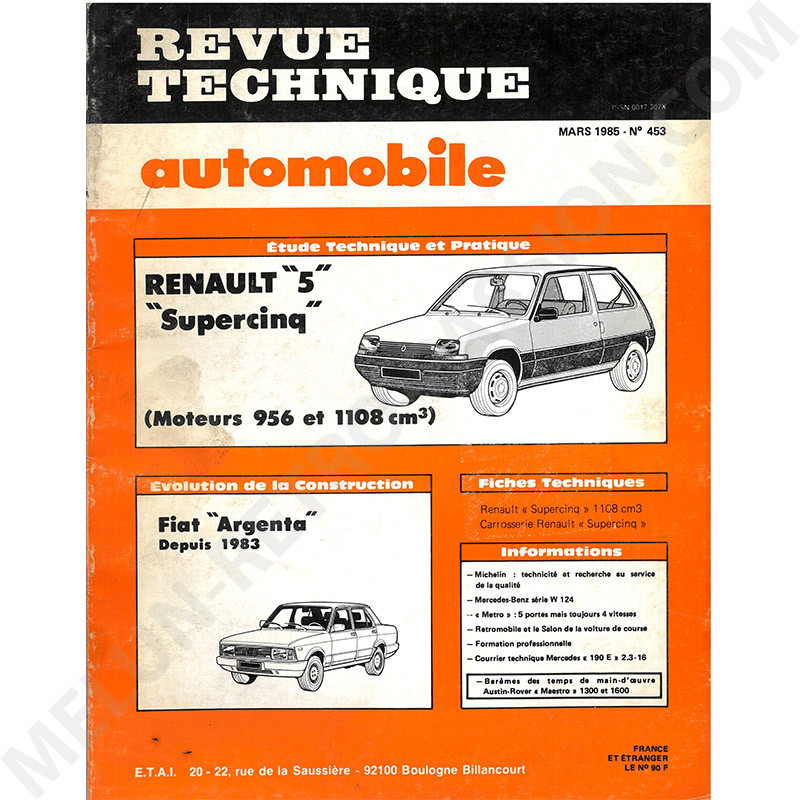 REVUE TECHNIQUE AUTOMOBILE ETUDE RENAULT 5 SUPERCINQ