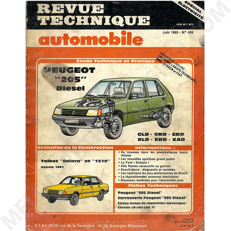 REVUE TECHNIQUE AUTOMOBILE ETUDE PEUGEOT 205 DIESEL