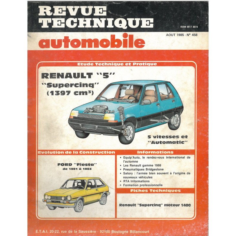 REVUE TECHNIQUE AUTOMOBILE ETUDE RENAULT 5 SUPER 5