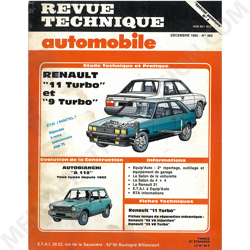 REVUE TECHNIQUE AUTOMOBILE RENAULT R11 TURBO R9 TURBO