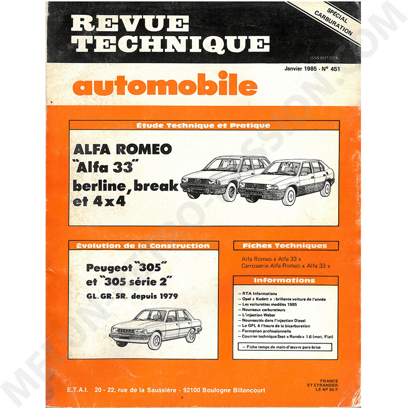 REVUE TECHNIQUE AUTOMOBILE ETUDE ALFA ROMEO 33