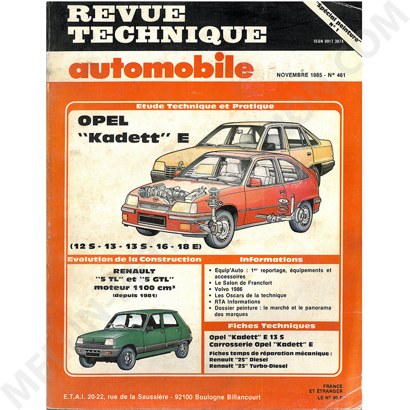 REVUE TECHNIQUE AUTOMOBILE ETUDE OPEL KADETT E