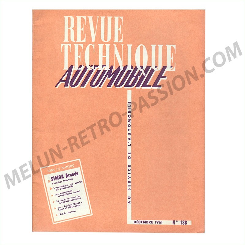 REVUE TECHNIQUE AUTOMOBILE SIMCA ARONDE - Evolution 1960-1962